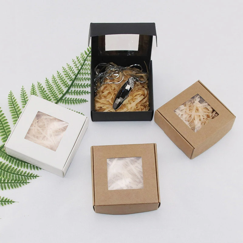 

4 Sizes Transparent Window Packaging Box Wedding Favor Gift Boxes Kraft Paper Chocolate Candy Box Party Favor Box Party Supplies