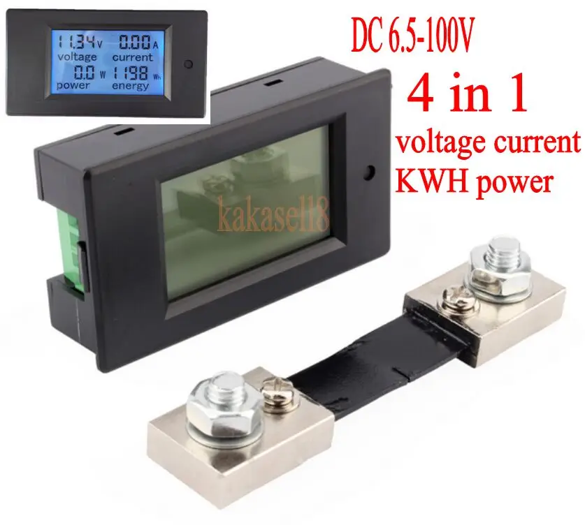 

DC 6.5-100v 100A LCD Combo Meter Voltage current KWh Watt Panel Meter 12v 24v 48v Battery Power monitoring +100A Shunt