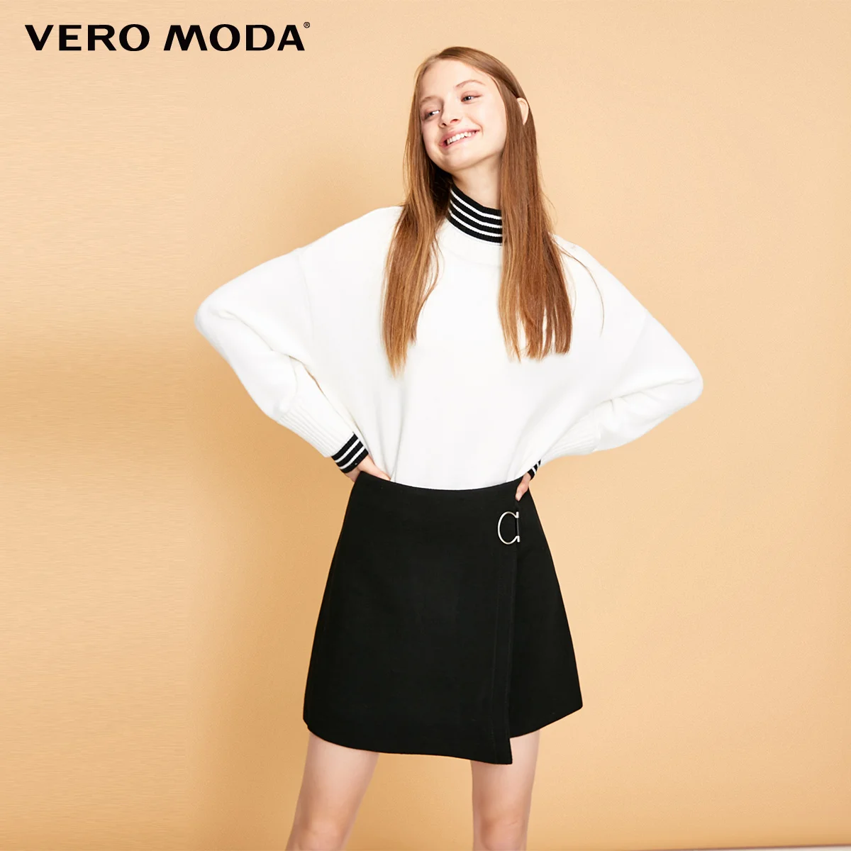 Vero Moda юбка женская Новая женская однотонная Пряжка металлические пуговицы Мини Короткая юбка | 318416519 - Цвет: Black