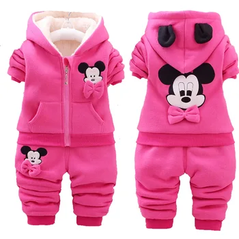 

Fall and Winter Female Baby Set Thickening Velvet Infant Baby Girls Outfits 0-4 Years Old Cartoon Pink Red Long Sleeve Cute Suit