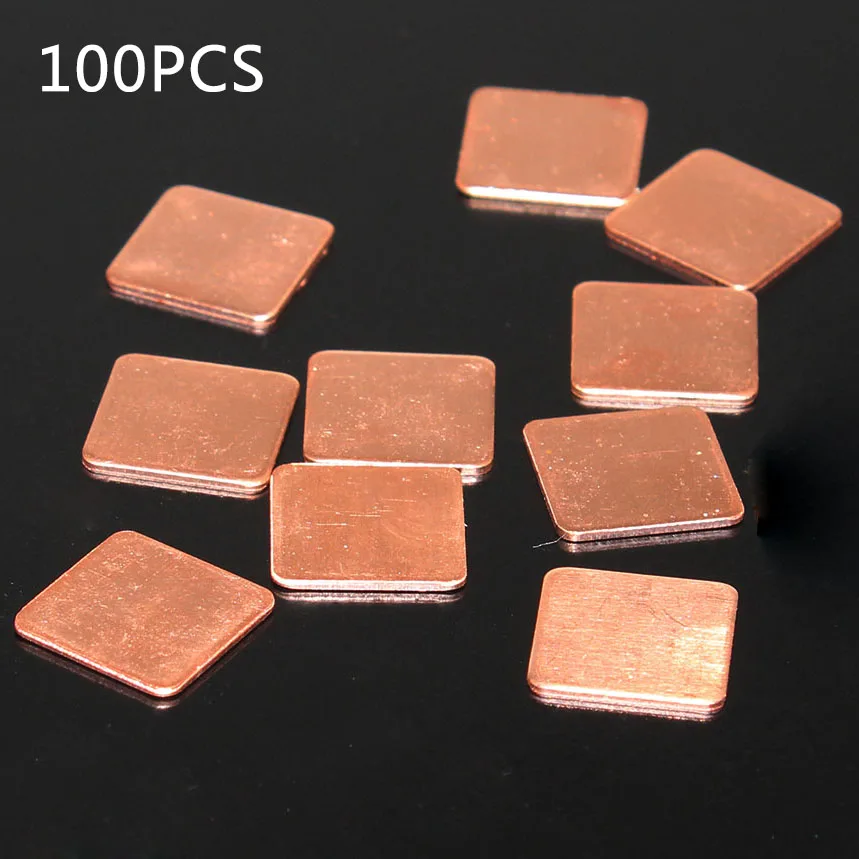 

50pcs 15x15x0.1mm 0.3mm 0.5mm 1.5mm PC Computer Video Card Cooling Copper CPU VGA BGA Radiator Heatsink Cooler Thermal Paste