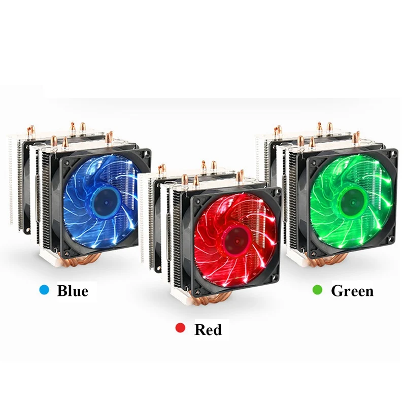 LED 2 Heat Pipe Quiet CPU Cooler Heatsink Dual Fan For LGA 1155 775 1156 AMD 12V Dual CPU Cooler Quiet Powerful Fan For AMD huanghai luxury cpu radiator 775 115x cpu fan 4 heat pipe intelligent led fan