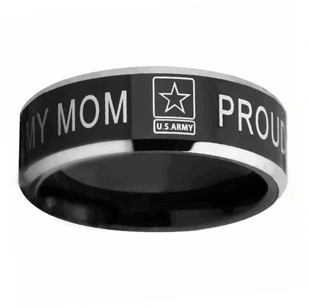 

PROUD ARMY MOM logo ring American male ring men 's jewelry wholesale black tungsten steel style 2018