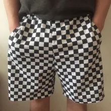 Размера плюс, темные шахматные клетчатые с эластичной талией, прямые, широкие, короткие, уличная мода, Kpop, винтажные женские мужские панталоны