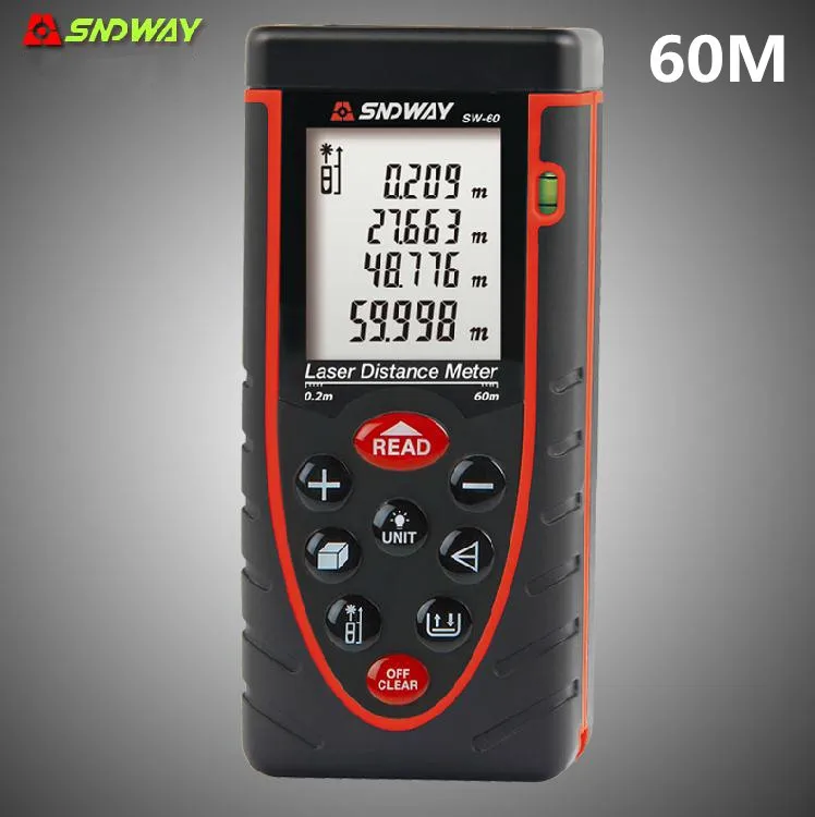 

SNDWAY Laser range finder tape 60m precision 2mm laser distance meter measuring with m/in/ft volume tester