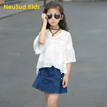 Осенняя белая шифоновая майка для маленьких девочек Детская рубашка для малышей свободные блузки Детская летняя рубашка топы для девочек От 3 до 12 лет#2165