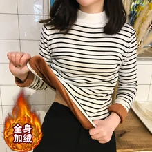 Весенняя водолазка плюс бархатный свитер женская теплая трикотажная рубашка футболка с длинными рукавами осенняя и зимняя Модная рубашка первоклассника