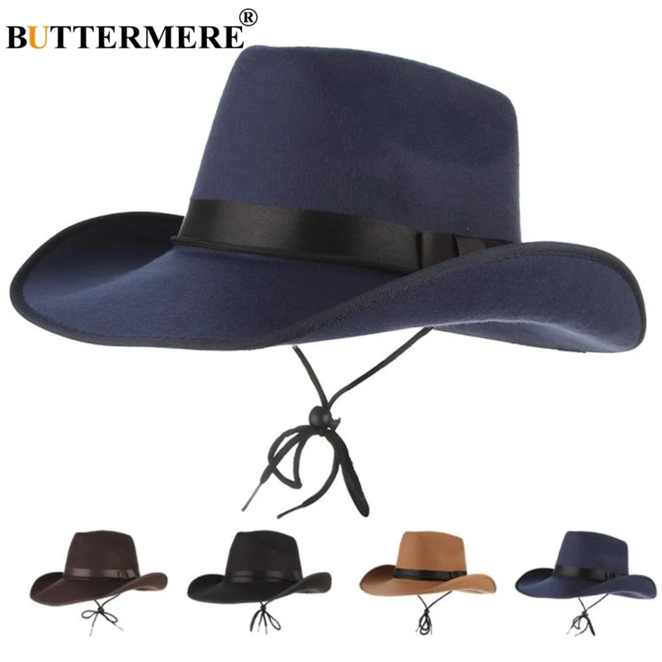 BUTTERMERE войлочная ковбойская шляпа для мужчин, черная фетровая шляпа, весна-осень, новинка, мужская Ковбойская шляпа в западном стиле