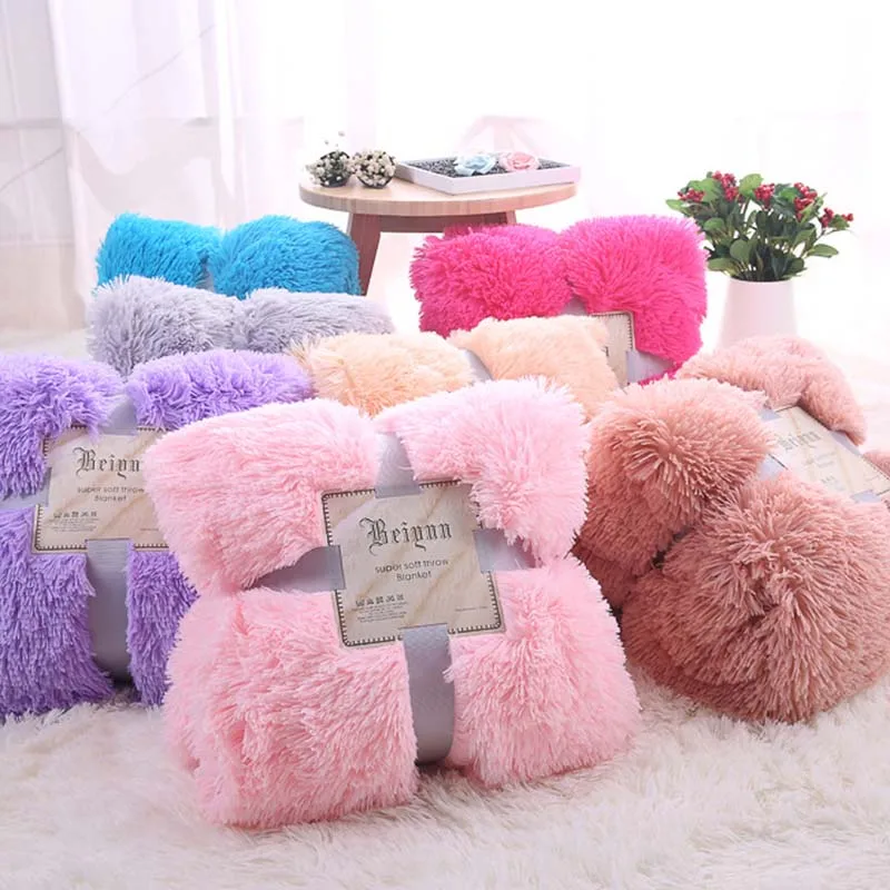 

Fluffy Plush Fleece Blankets for Bed Soft Throw Blanket Air Conditioning Manta Solid Bedspreads Cobertor Girl Wedding 1piece