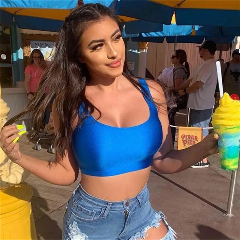 

Square Collar Strap Tank Tops Neon Green Pink Sexy Sleeveless Bodycon Crop Tops Women Streetwear Vest Summer Fashion Slim Tee