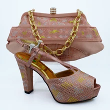 Italian design with African shoes and bags set to match wedding dress Shoes matching bag set for CP63009 peach.
