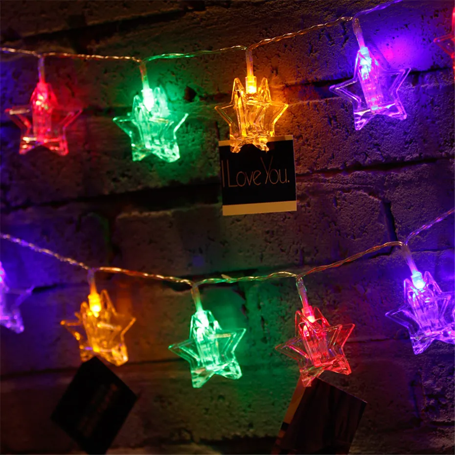 Светодиодный Сказочный свет 50 клипов украшение для комнаты фотографии Звезда Форма колышки фото держатель на батарейках гирлянды Рождественский светодиодный гирлянда
