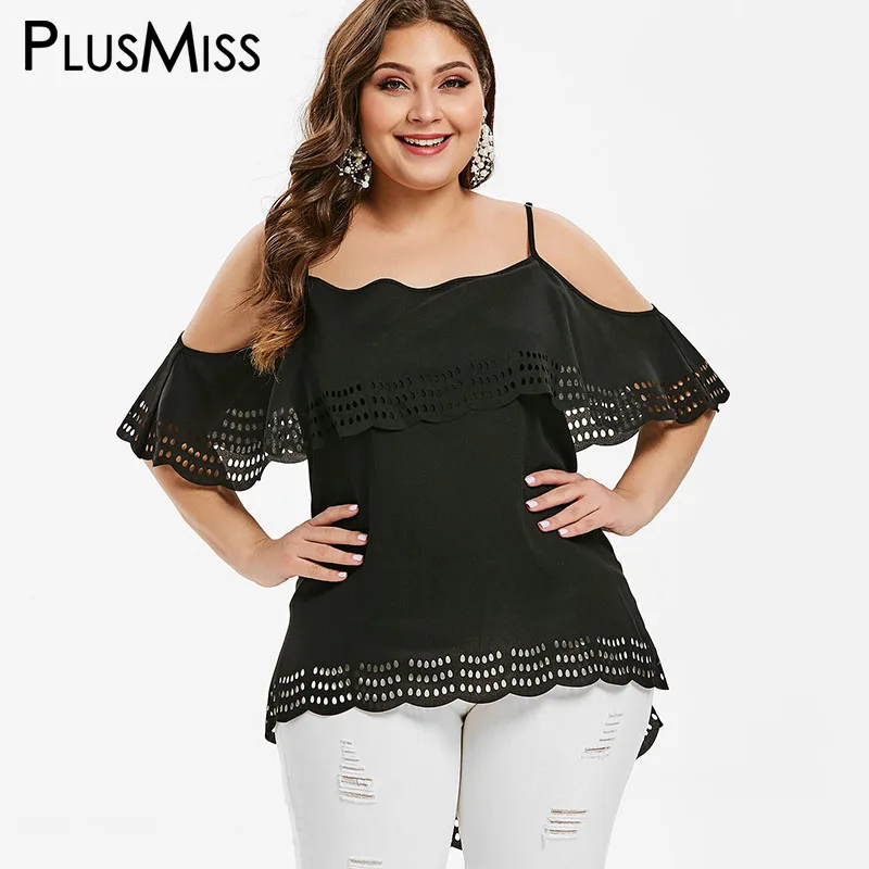 PlusMiss Плюс размер XXXXXL сексуальная с открытыми плечами рюшами вырезанная женская