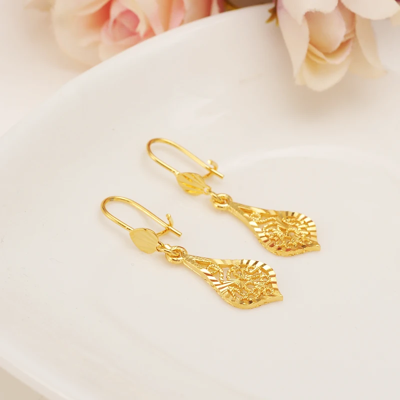 Nigerian Wedding African Jewelry Fashion Dubai Pure gold color Drop Dangle EarringsWholesale ...