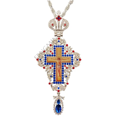 Bishop Priest Pectoral cross red crystals enamel jesus christ crucifix pendant with long chain necklace