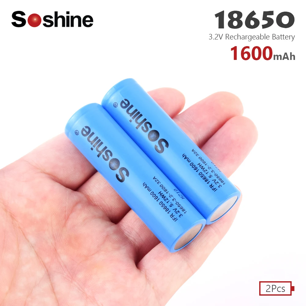 Soshine LiFePO4 18650 аккумуляторная батарея 3,2 V 1600mAh запасная батарея безопасные батареи для промышленного использования для фонариков - Цвет: 2 PCS