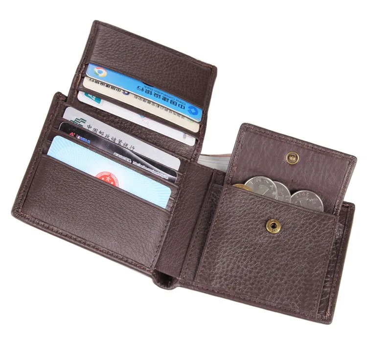 

Vintage Casual 100% Real Genuine Cowhide Leather Men Short Bifold Men Wallets Coffee / Black Purse Male Coin Pocket #VP-J8063