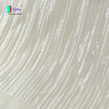 

High-end White Background Tulle Sequin Stripe Style Fashion Wedding Dress Clothes Women Skirt Fabric A0073L