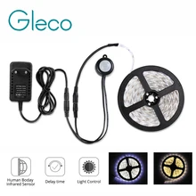 Датчик движения 12В светодиодный светильник 2835 SMD 60 Светодиодный S/m 1 м 2 м 3 м 5 м водонепроницаемый светильник для кухонного шкафа, лестницы, кровати, ночной Светильник