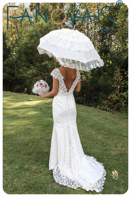 Ivory White Bridal Umbrella Lace Edge Sun Parasol Ivory White Bridal Umbrella Lace Edge Sun Parasol Wedding Handmade Manual Long Handle For In Umbrellas From