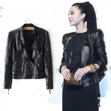 Черная кожаная куртка Новинка весны и осень женская кожаная куртка женские мотоциклетные кожаные куртки женские короткие кожаная куртка