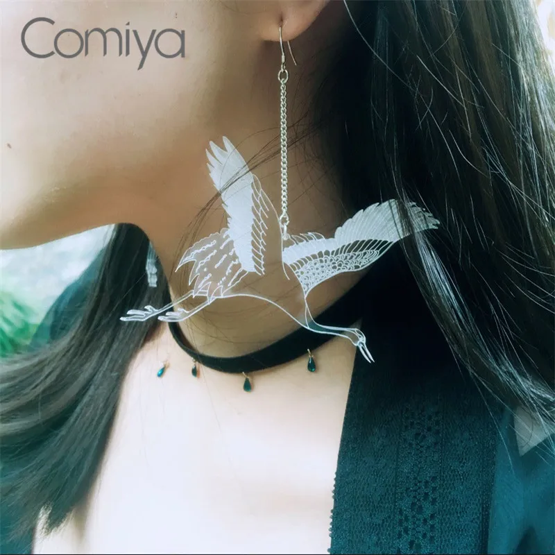 Женские винтажные серьги подвески Лебеди Comiya Серебристые в винтажном стиле
