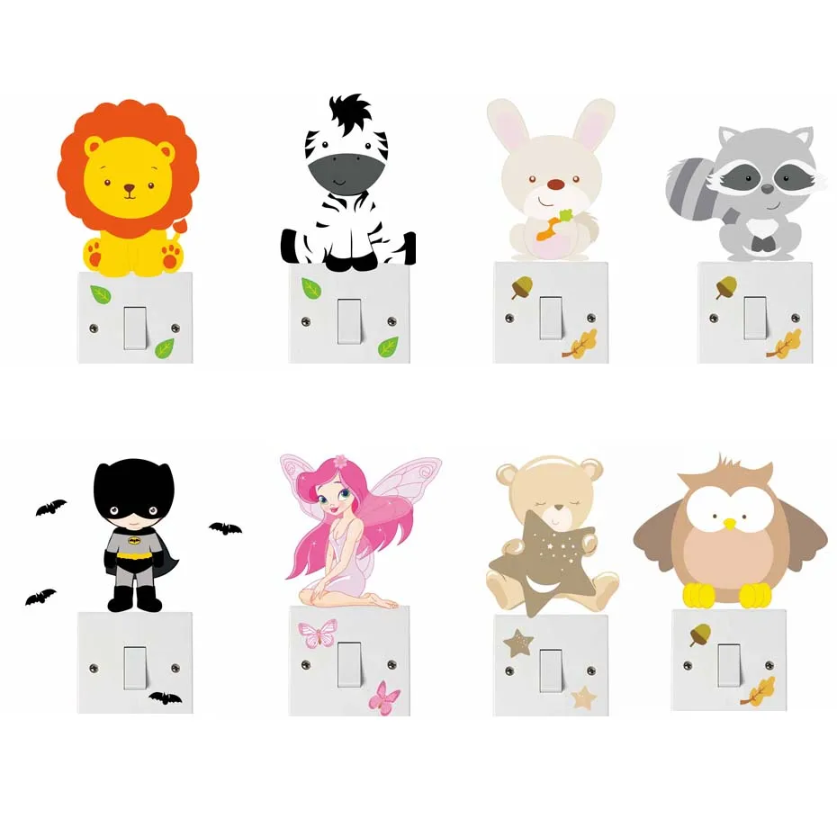 

DIY Funny Cute Bear Fairy Girl Batman Switch Stickers Cartoon Animal Home Decoration Bedroom Parlor Decoration For Kids Rooms