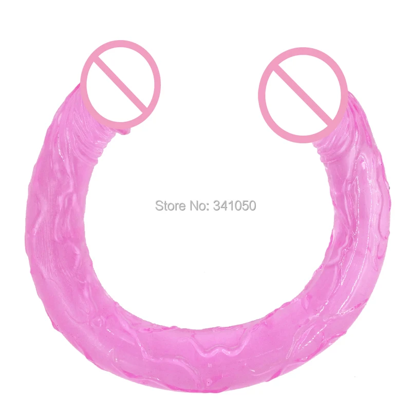 Double Dildo Long 17.7 in Flexible Soft Jelly Vagina and Anal Women Gay Lesbian Double Ended Dong Sex toys