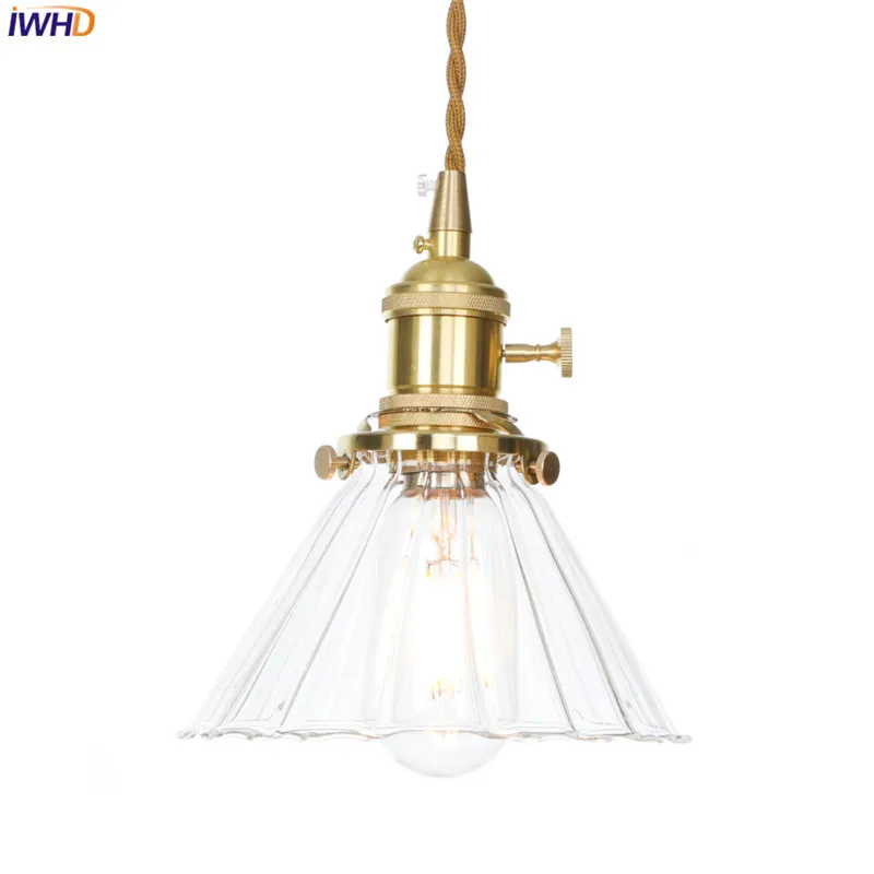 IWHD Nordic Lamp LED Pendant Light Glass Copper Hanging Lamp Vintage Lights Switch Fixtures Home Lighting Suspension Luminaire