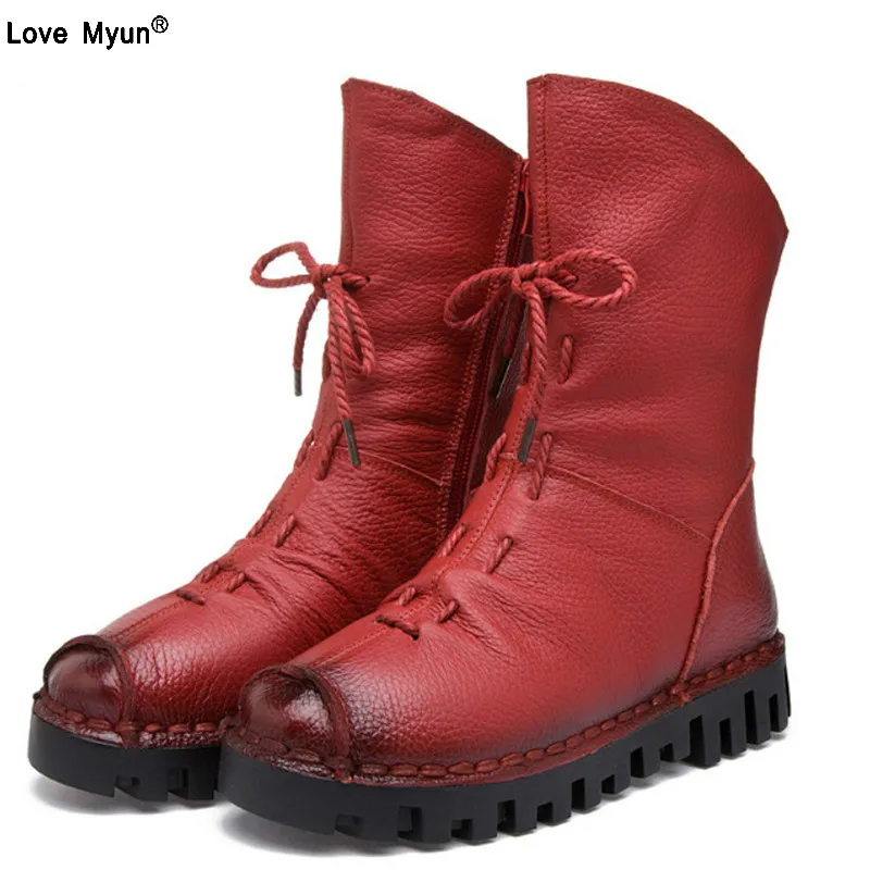 

New Fashion genuine Leather Women Boots Winter Shoes Casual Moccasins Women Boots Flat Shoes Handmade Shoes Woman Boots 833