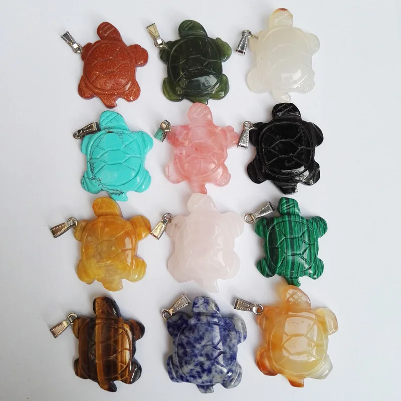 

Sea turtle natural stone pendant Tortoise pendulums mixed charms stone animal necklace jewelry making 12pcs/lot free shipping