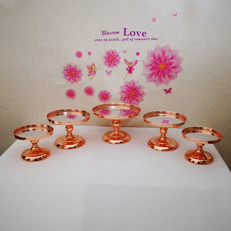 Розовое золото 5 шт./компл. Зеркало Подставка для свадебного торта с гальваническим покрытием металлическая подставка для кекса