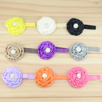 

60 pcs/lot , Satin Rolled Flower Baby Kids Headbands