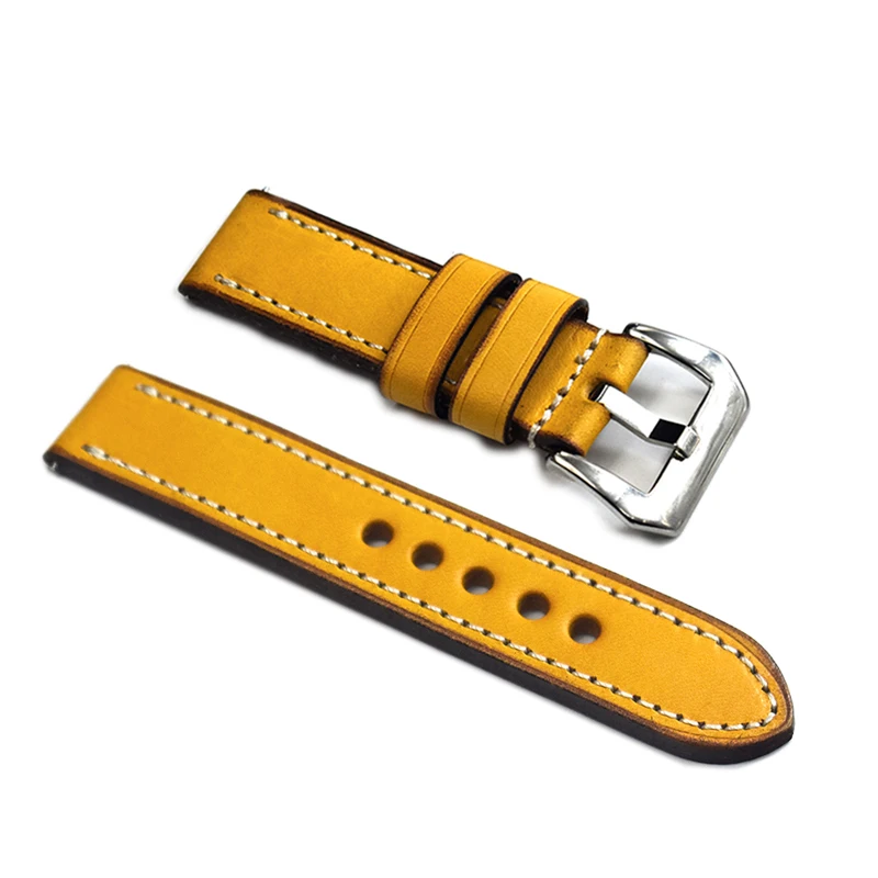 Ремешок для часов из натуральной кожи в итальянском стиле, желтый, 20 мм, 22 мм, 24 мм, 4 цвета, ремешок для часов с пряжкой, ремешок для часов# E