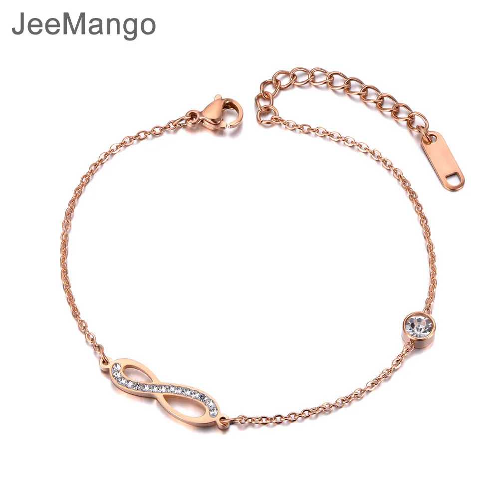 

JeeMango Summer Style Crystal Infinite Eternity Charm Bracelet Bangle For Women Stainless Steel Link Chain Bohemia Beach B19027