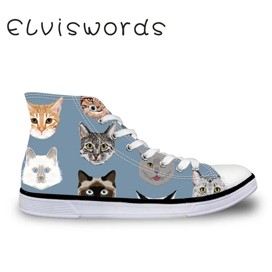 

2019 New Women's Flat Shoes Fashion Lace-up Cat Print Cute High-top Canvas Shoes Casual Shoes Female Students