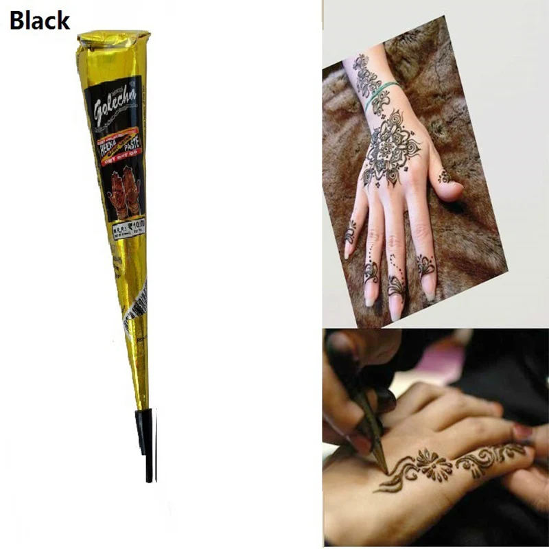 

12 Pcs/ Kit Henna Black Tattoo Designs Wedding Party Body Drawing Indian Henna Tattoo Paste Cone Temporary Tattoos