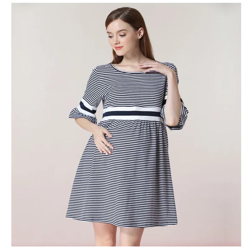striped Stylish Ruffle Strapless Ties Waist Maternity Dress 2018 Summer Korean Fashion Clothes for Pregnant Women Pregnancy Wear striped Stylish Ruffle Strapless Ties Waist Maternity Dress 2018 Summer Korean Fashion Clothes for Pregnant Women Pregnancy Wear