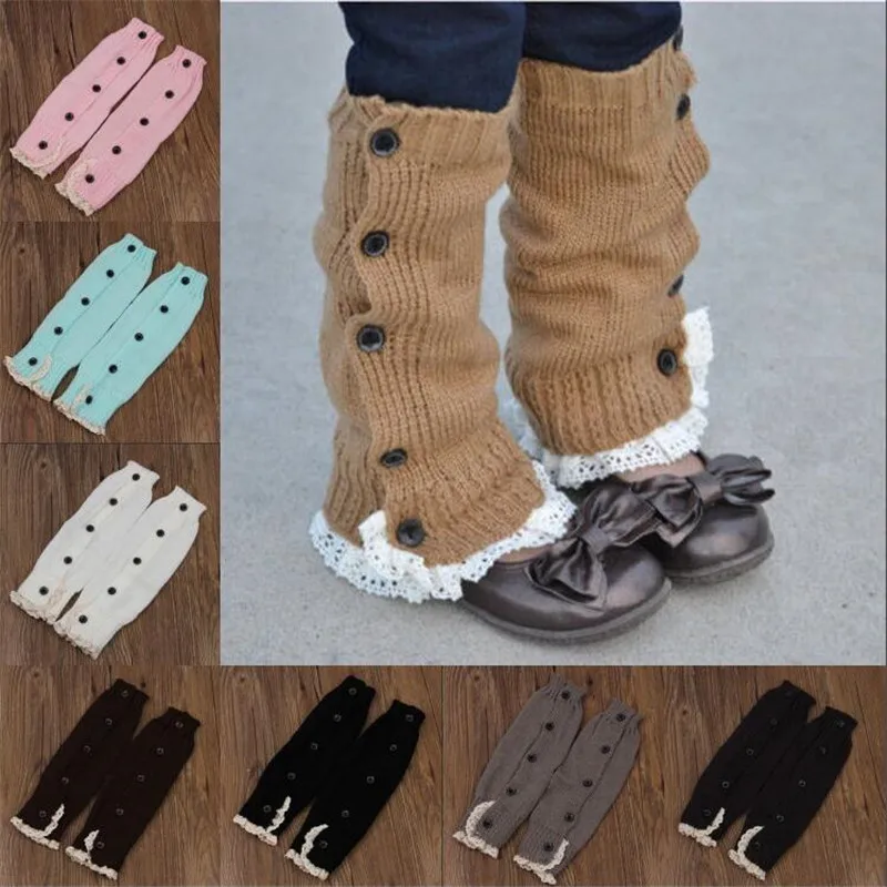 Зимние теплые вязаные гетры на пуговицах с кружевной отделкой; вязаные носки для обуви; детские розовые гетры