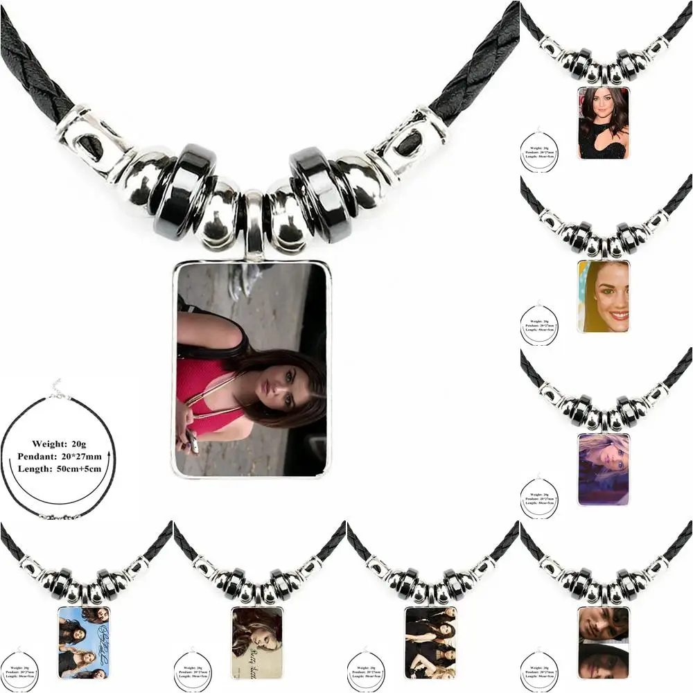 

EJ Glaze Pretty Little Liars Black Glass Necklace Statement Black Leather Bead Pendant Necklace For Women Party Gift
