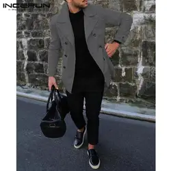 INCERUN мужская куртка двубортный отложной воротник кардиган уличная Мужская классическая верхняя одежда деловые куртки Hombre 2019 5XL