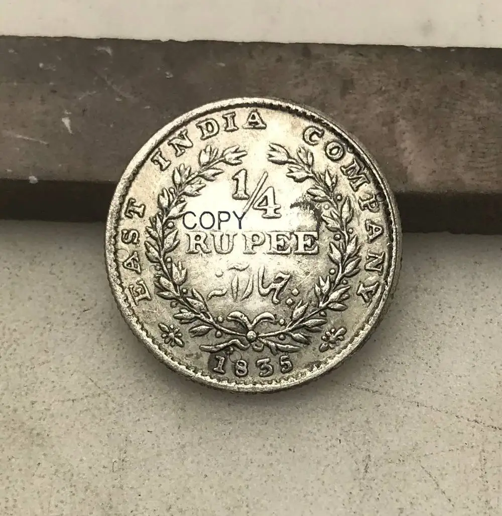 Восточная индийская компания 1835 1/4 рупия медная Посеребренная Willam IIII король имитация монеты
