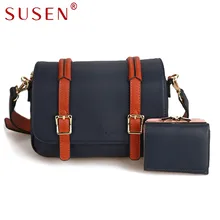 SUSEN 0042 Mujeres Bolsa de Hombro Cruzada cuerpo Bolso con el Monedero 2 unids Set Moda Cierre La Cubierta Superior de LA PU Patchwork de Cuero bolsa