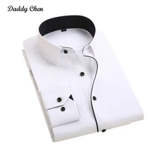 Casual dress shirt men slim fit wihte style male for boys shirts mens long sleeve designer maxi Fashion Business camisa black