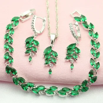 

Green Cubic Zirconia Silver Color Jewelry Sets For Women Anniversary Necklace Set Necklace Hoop Earrings Bracelet Free Gift Box