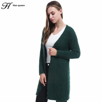 

H Han Queen Casual Knitting Long Cardigan Female Loose Fashion Poncho Mink Cashmere Jumper Autumn Winter Warm Sweater Women Coat