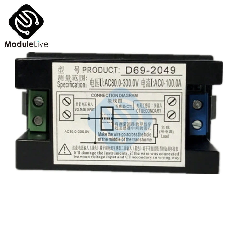 AC 80-300V 100A CT LCD Digital Voltmeter Ammeter Volt Amp Power Kwh Panel Meter 