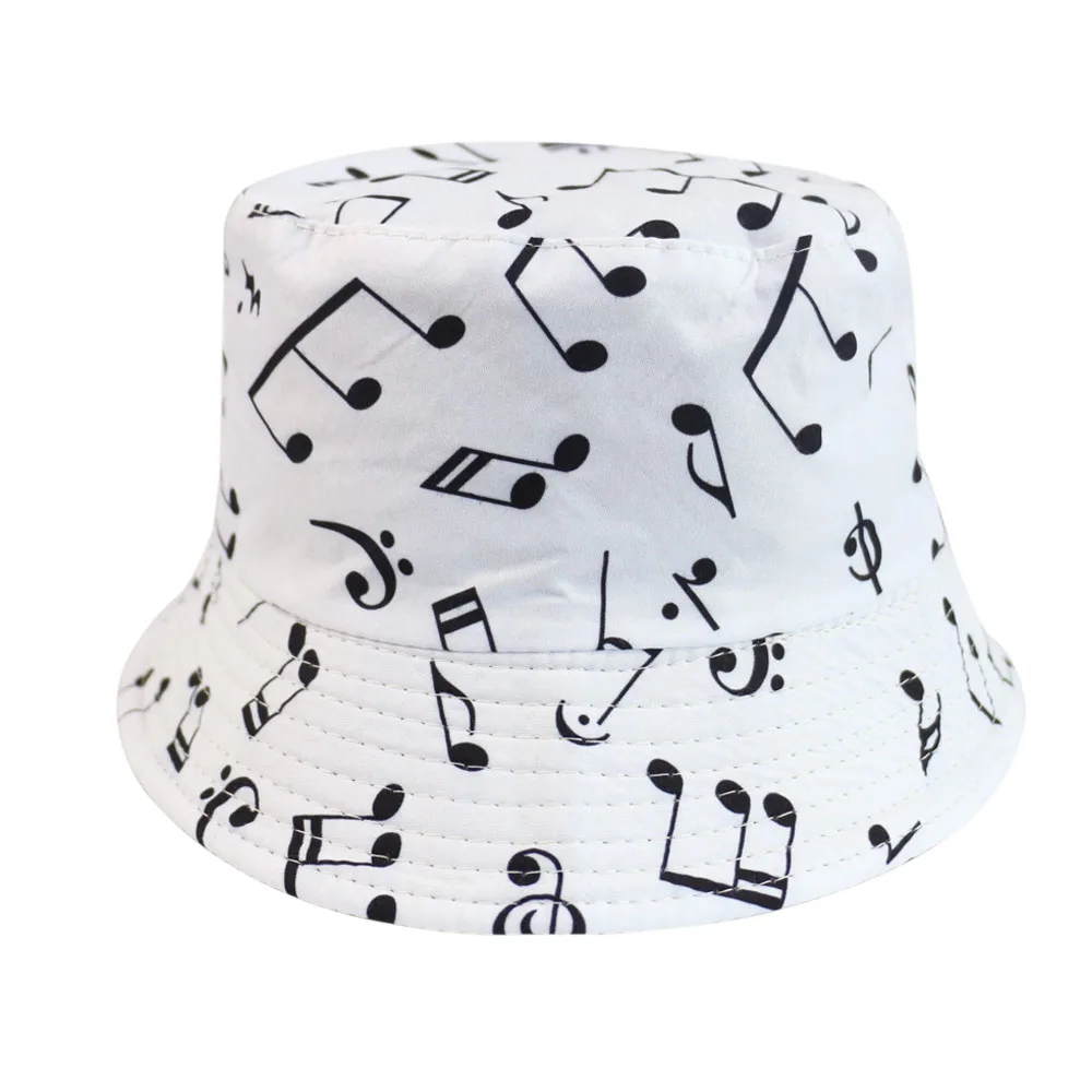 FOXMOTHER New White Music Note Bucket Hats Sun Caps Man Womens Music Lover