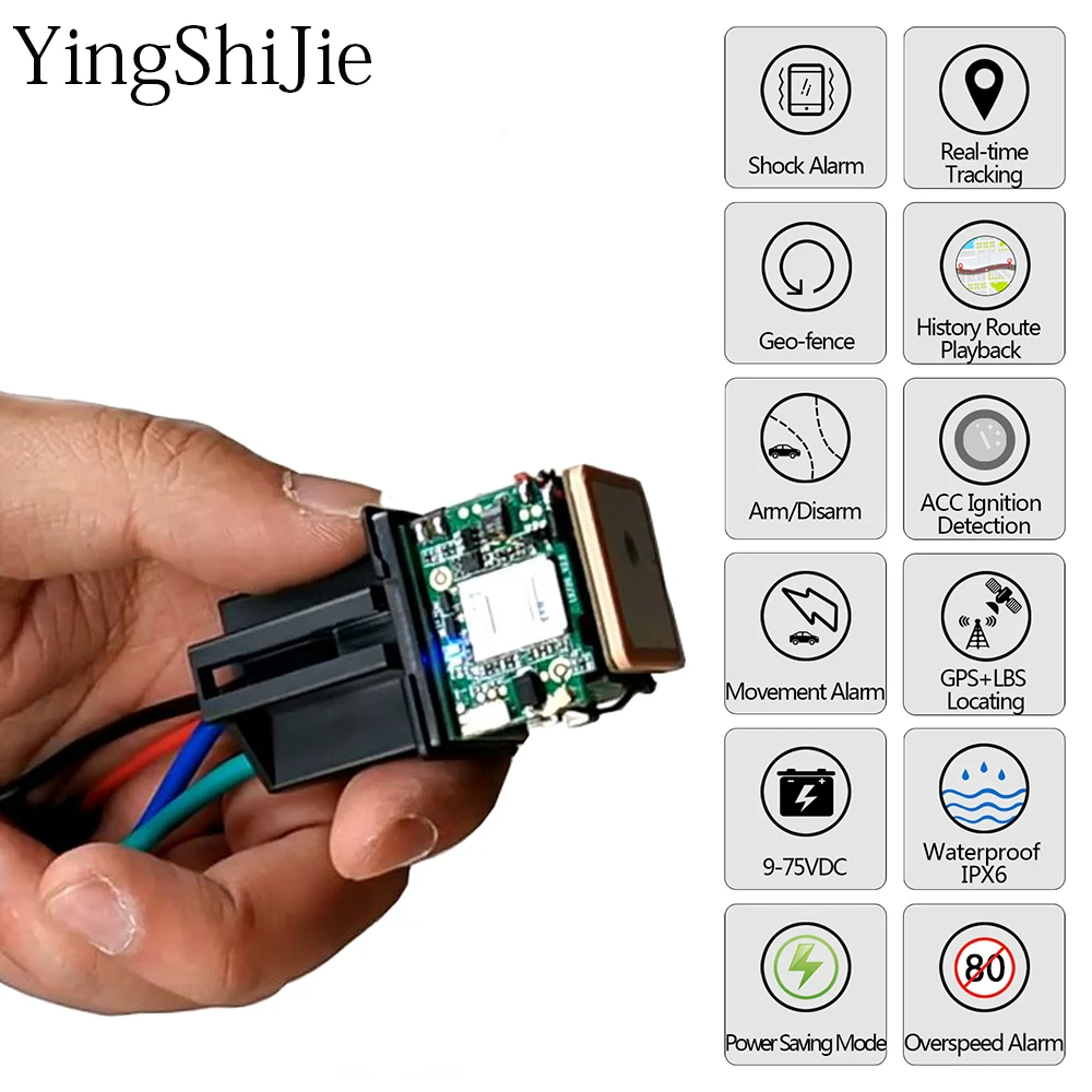 Car Tracking Relay GPS Tracker Device GSM Locator Remote Control Anti-theft Monitoring Cut off oil power System APP