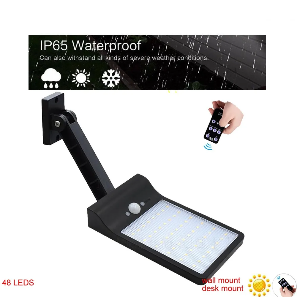 

remote control rotate bracket solar street light 48 LED Solar Powered Wall Light PIR Motion Sensor Street Light 3 Mode Outdoor W